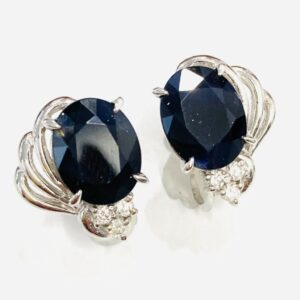 Pt900 サファイア2.79ct・2.82ct＆メレダイヤ0.14ct付イヤリング